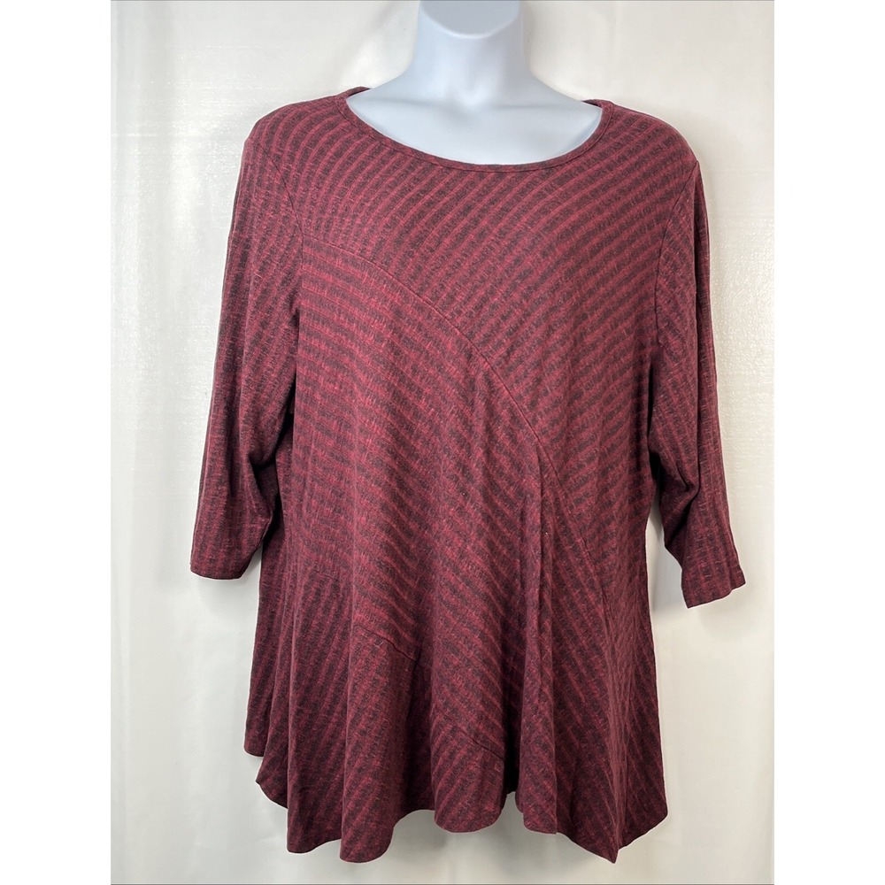 Women's 3x Plus Burgundy Handkerchief Hem Tunic Top Blouse 3/4 Sleeve Extra Long